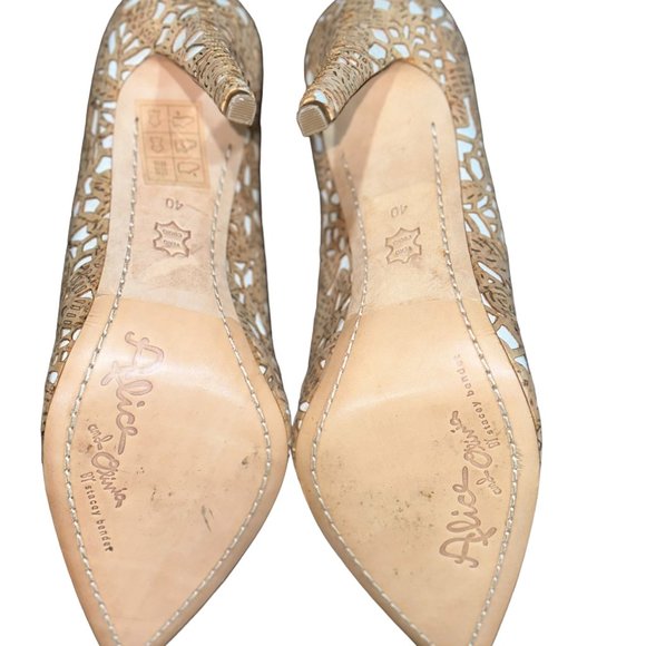 Alice + Olivia Dina Heel Natural Laser Cut Cork & White Canvas Sz 8.5 Excellent! - Picture 7 of 7